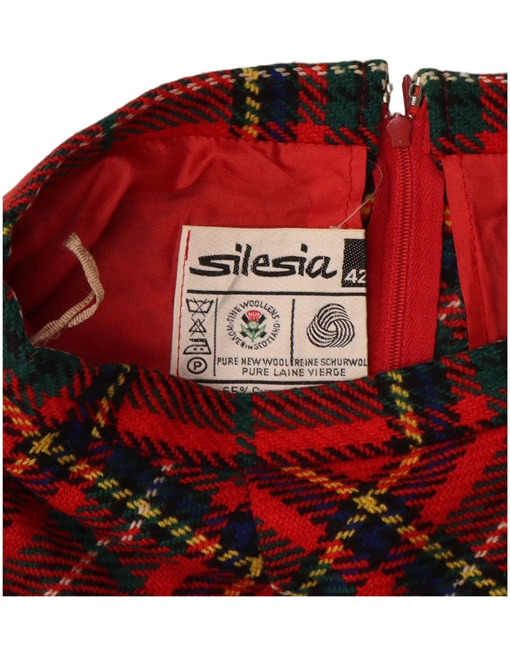 SILESIA Saia feminina de cintura alta larga UE 42 grande W28 L28 xadrez vermelho