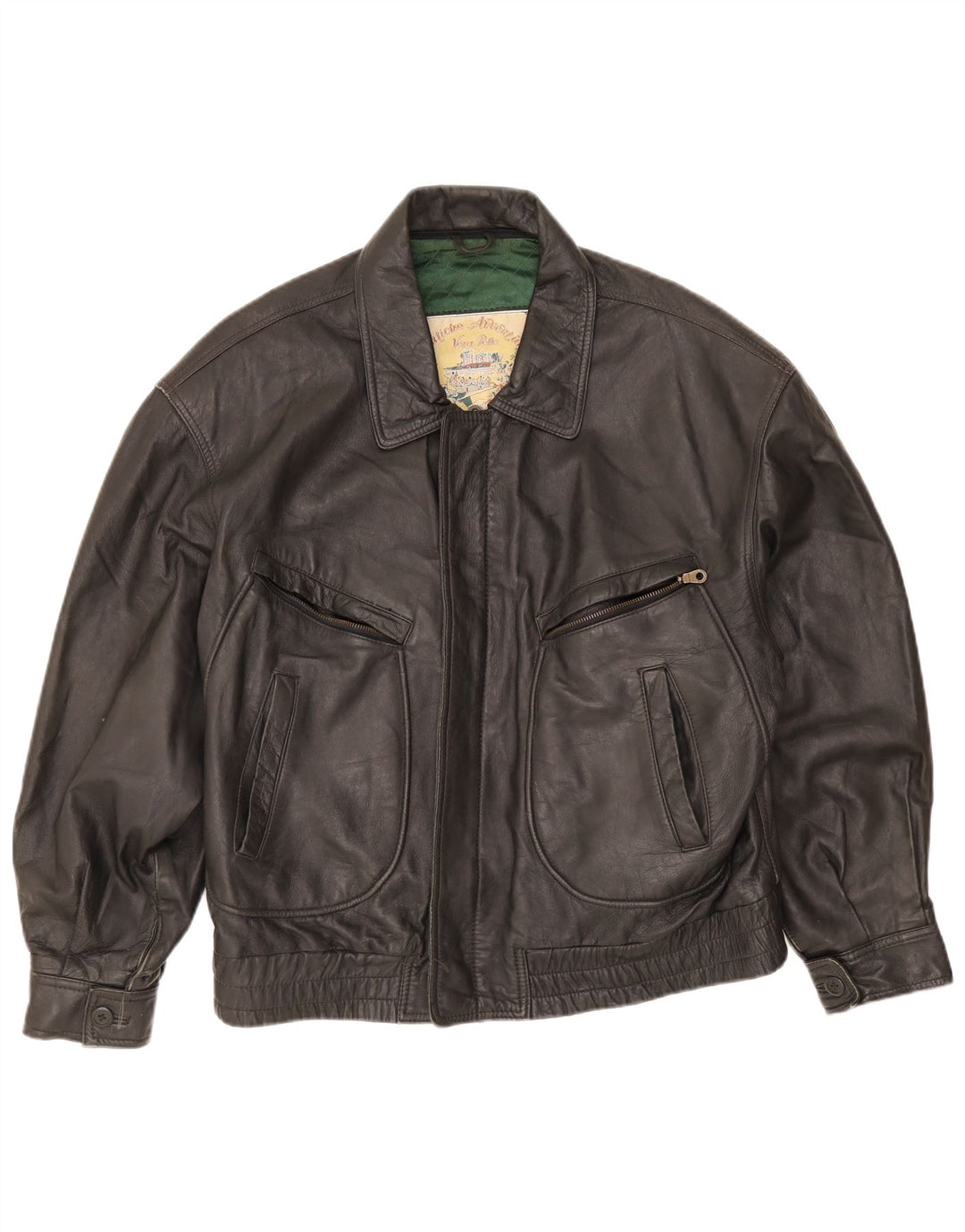 Jaqueta de couro masculina vintage IT 50 grande couro preto