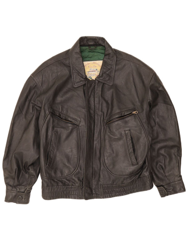 Jaqueta de couro masculina vintage IT 50 grande couro preto
