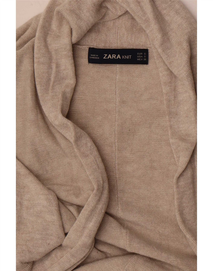 Suéter cardigã aberto Zara Longline feminino Reino Unido 8 pequeno bege