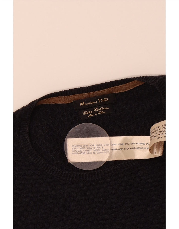 Suéter masculino MASSIMO DUTTI com gola redonda, pequeno algodão azul marinho