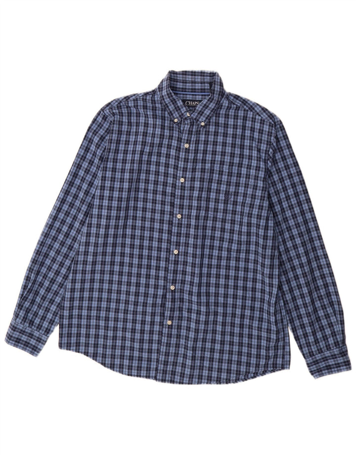 Camisa masculina Chaps Easy Care XL azul xadrez algodão