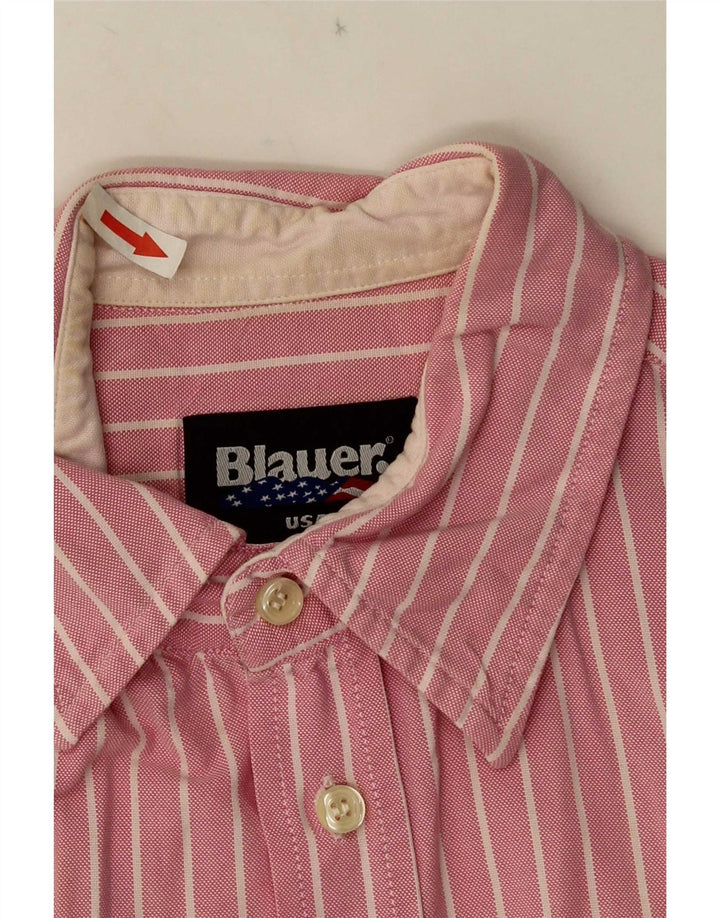 Camisa masculina Blauer gráfica de manga curta grande algodão listrado rosa