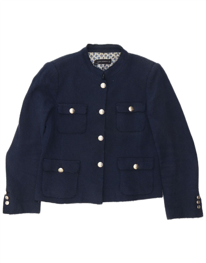 Jaqueta blazer feminina Zara com 4 botões Reino Unido 18 XL azul marinho acetato