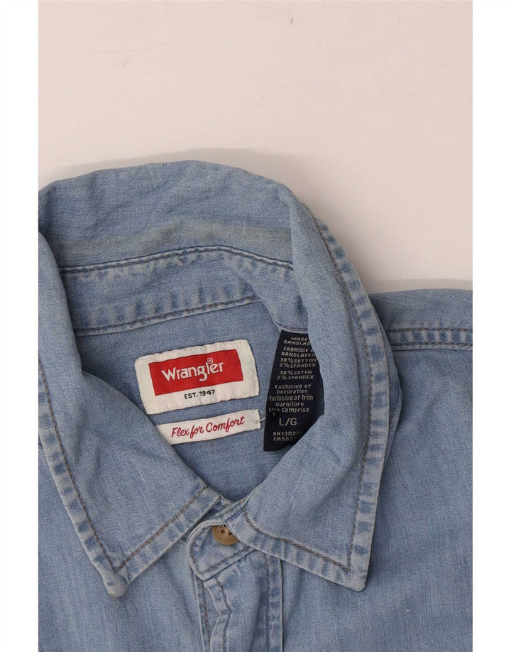 Camisa Wrangler masculina regular fit jeans grande algodão azul