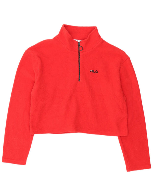 Suéter de lã feminino Fila com decote e zíper UK 16 grande poliéster vermelho