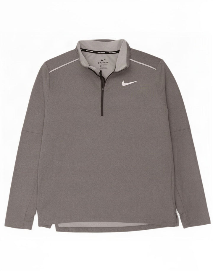 Pulôver masculino Nike Dri Fit com decote em zíper, moletom grande cinza poliéster