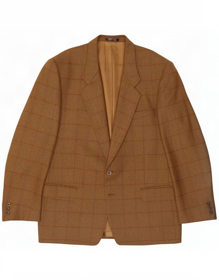 Ungaro Mens 2 Button Blazer Jacket IT 52 XL Khaki Check Virgin Wool