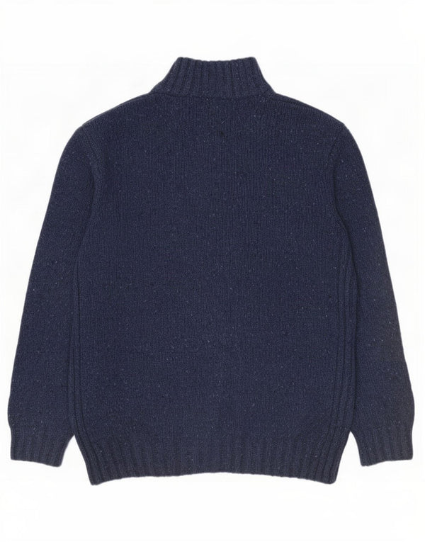 Suéter masculino John Lewis com gola e zíper, lã manchada azul marinho médio