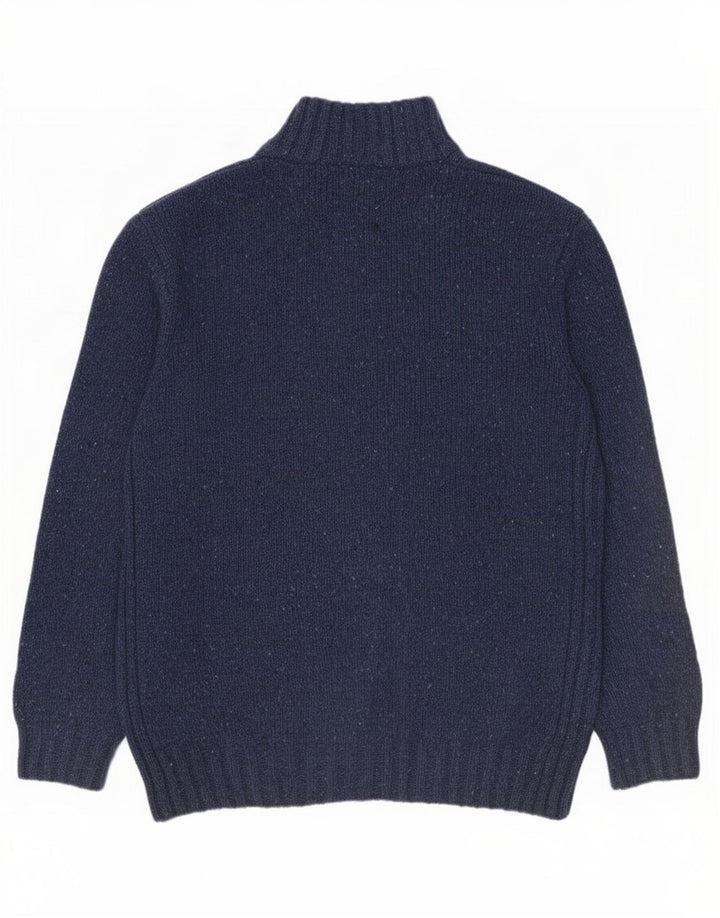 Suéter masculino John Lewis com gola e zíper, lã manchada azul marinho médio