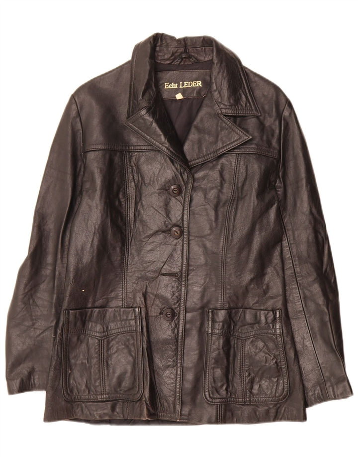 Jaqueta blazer feminina vintage de couro com 3 botões IT 44 médio preto