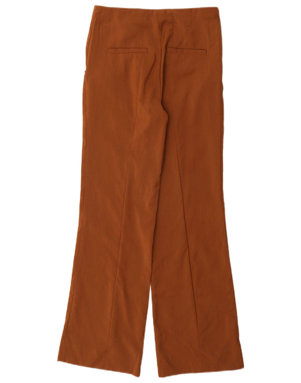Zara Calça feminina casual de perna larga XS W24 L31 lã marrom
