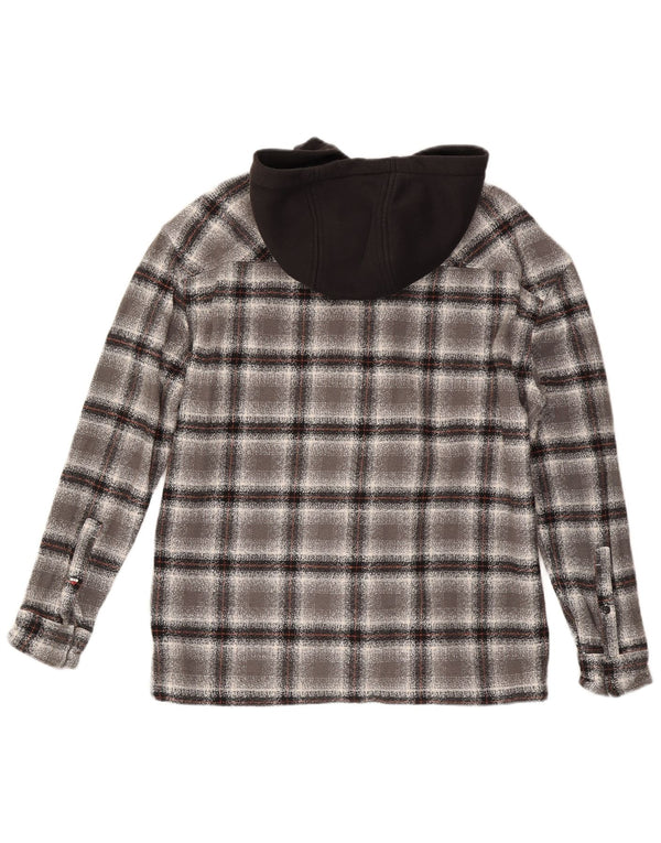 Tommy Hilfiger Camisa masculina de flanela com capuz e algodão xadrez cinza médio