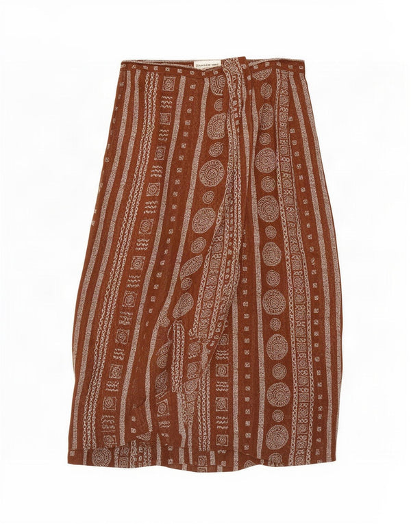 Saia Midi Feminina Vintage Reino Unido 16 Grande W32 Viscose Geométrica Marrom