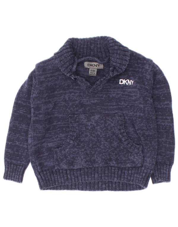 Suéter Dkny Baby Boys com gola xale 6-9 meses azul marinho manchado