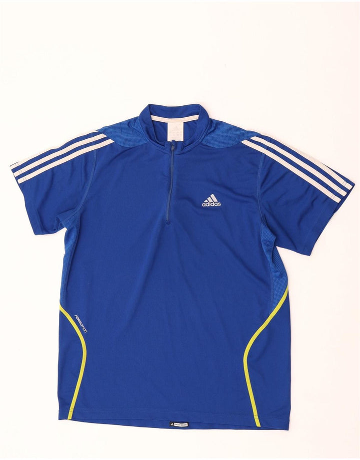 Adidas Mens Zip Neck T-Shirt Top Médio Azul Poliéster