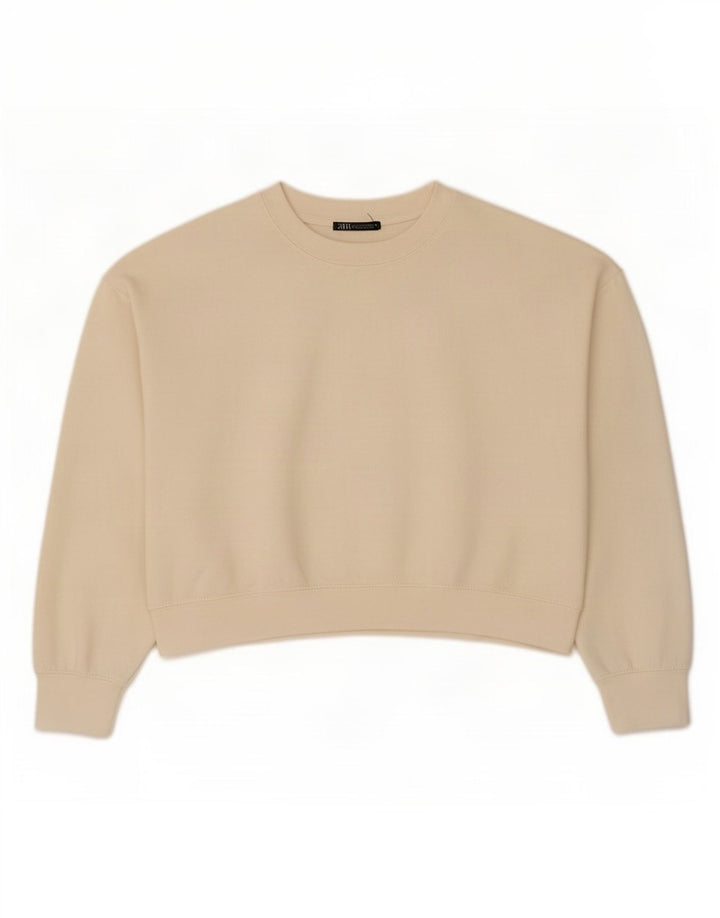 Zara Womens Crop Oversized Moletom Jumper Reino Unido 14 Médio Off White