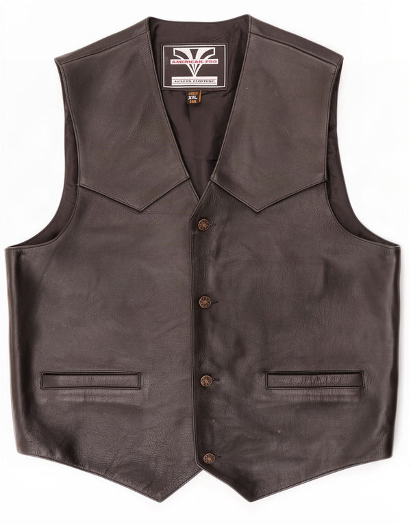 Colete de couro masculino vintage 2XL preto