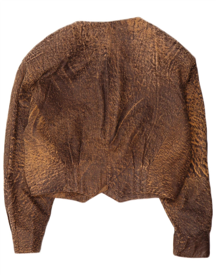 Jaqueta de couro vintage feminina IT 42 couro marrom médio com estampa animal