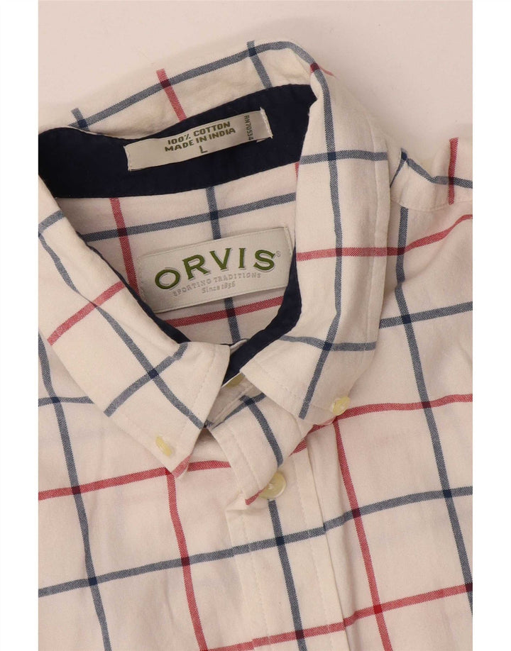 Camisa masculina de manga curta Orvis grande algodão xadrez branco