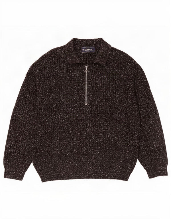 Suéter masculino Westport com gola polo grande acrílico manchado marrom