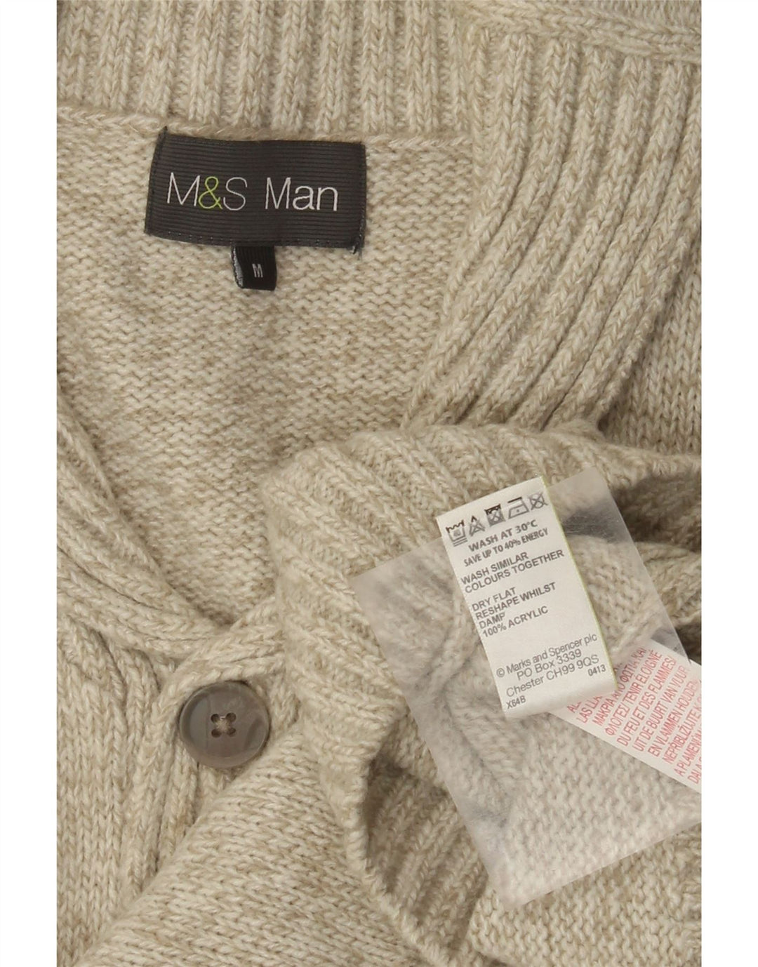 Suéter masculino Marks & Spencer com gola xale e acrílico manchado verde médio