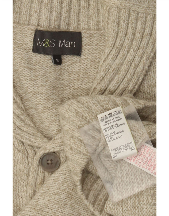 Suéter masculino Marks & Spencer com gola xale e acrílico manchado verde médio
