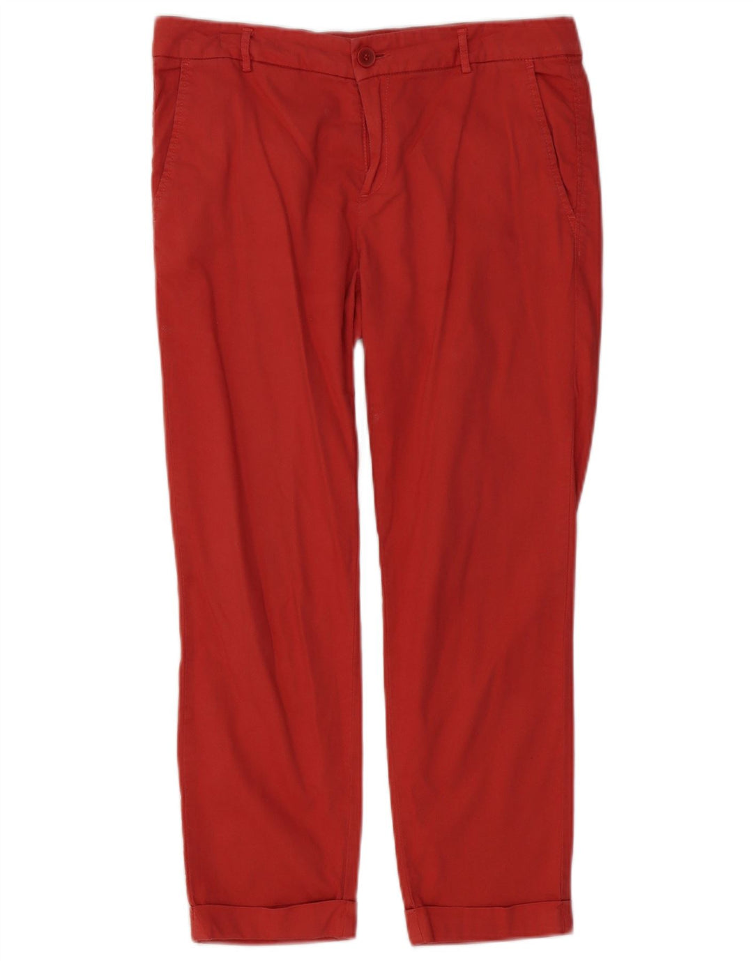 Calça feminina cortada reta BENETTON UK 10 pequena W31 L25 algodão vermelho