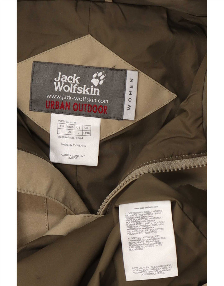 Jaqueta utilitária feminina com capuz Jack Wolfskin Reino Unido 14/16 grande poliéster cáqui