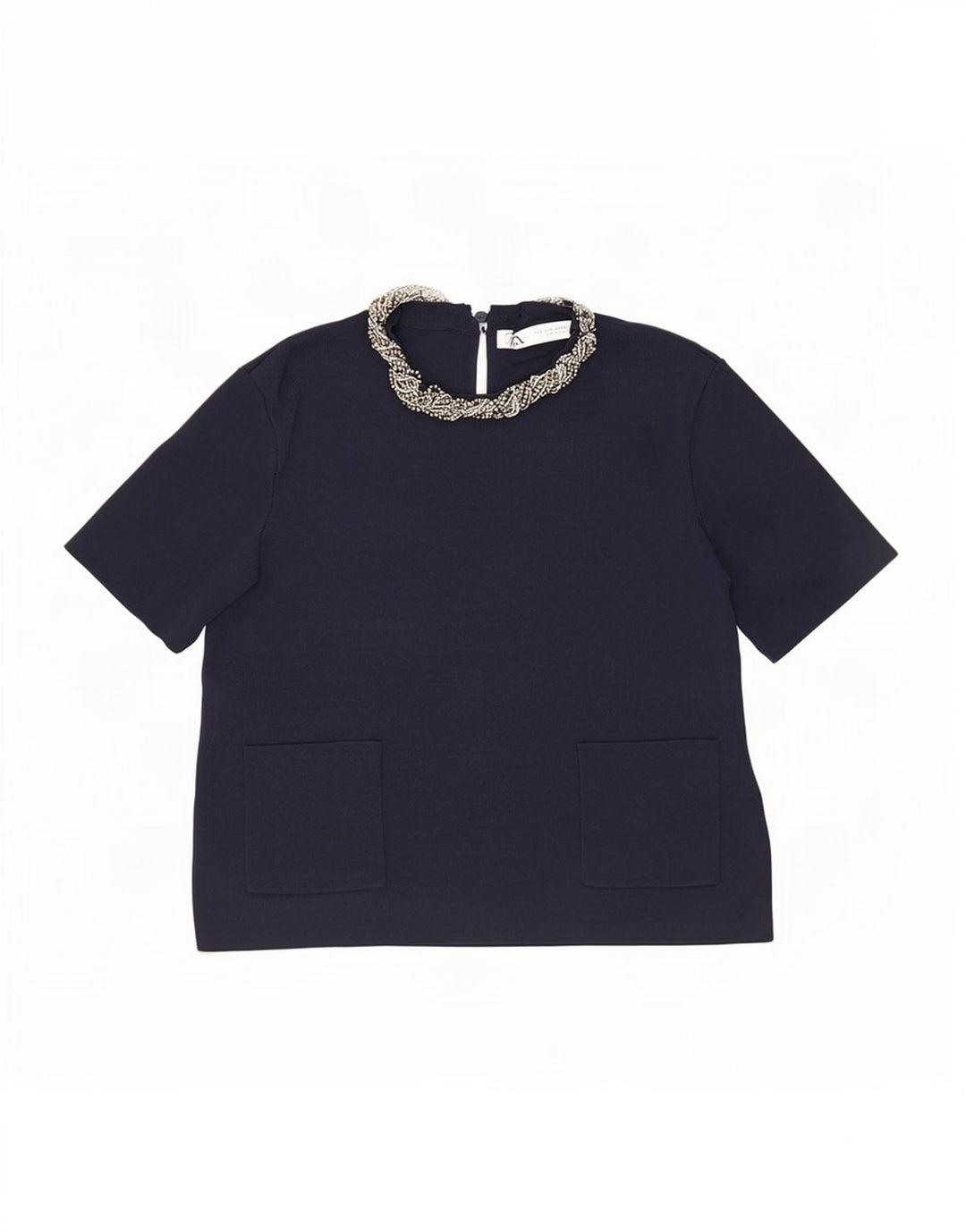 Blusa feminina Zara Top UK 12 Viscose Azul Marinho Médio