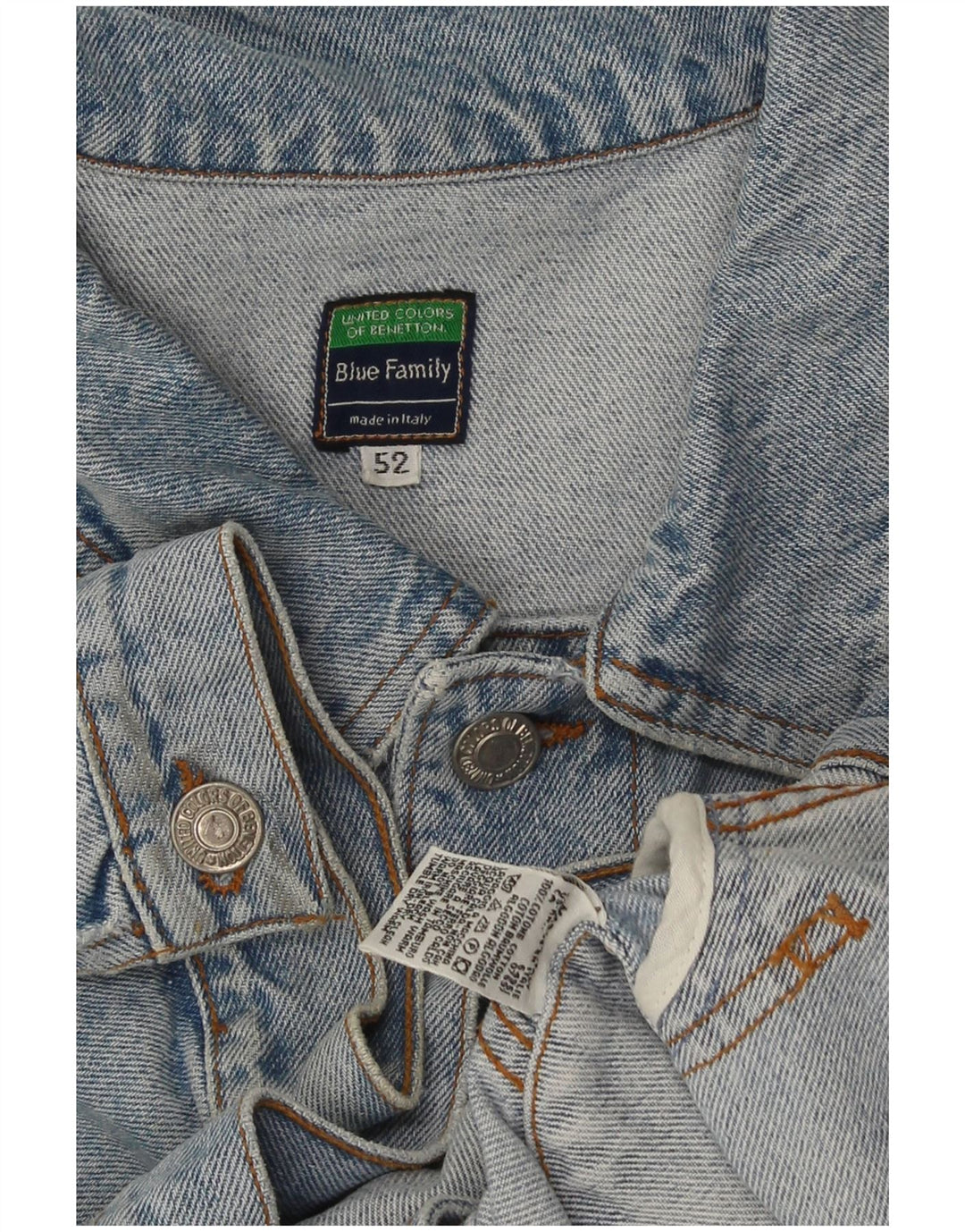 Jaqueta jeans masculina Benetton IT 52 XL algodão azul