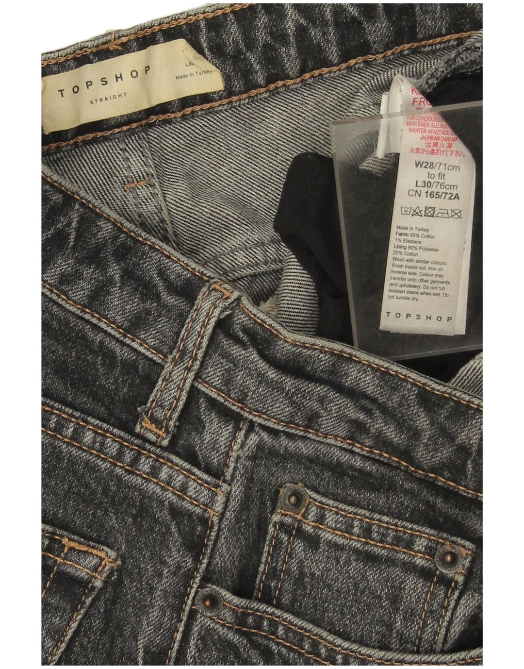 Jeans retos femininos Topshop W28 L25 algodão cinza