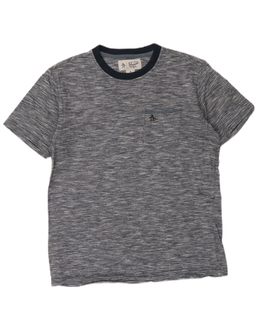 Camiseta masculina PENGUIN Top médio algodão manchado azul marinho