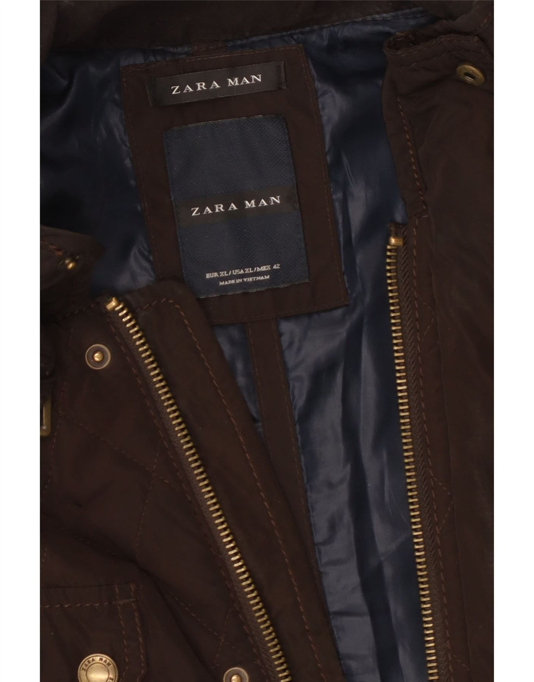 Jaqueta militar acolchoada masculina Zara Reino Unido 42 XL marrom