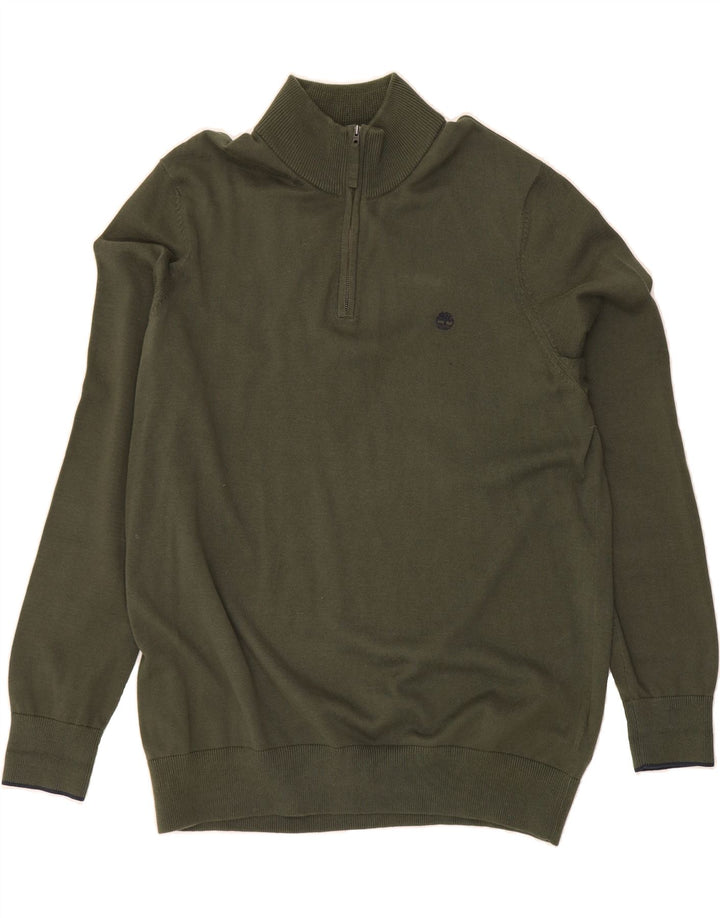TIMBERLAND Mens Zip Neck Jumper Sweater XL Green Cotton Vintage Timberland and Second-Hand Timberland from Messina Hembry 