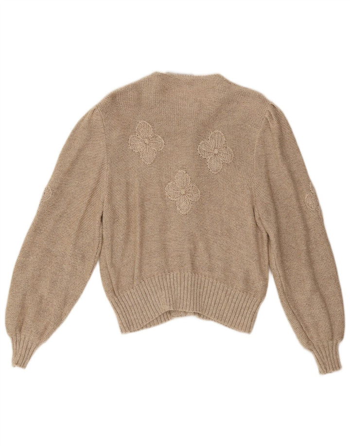 Suéter cardigã feminino Stapf UK 12 médio bege floral
