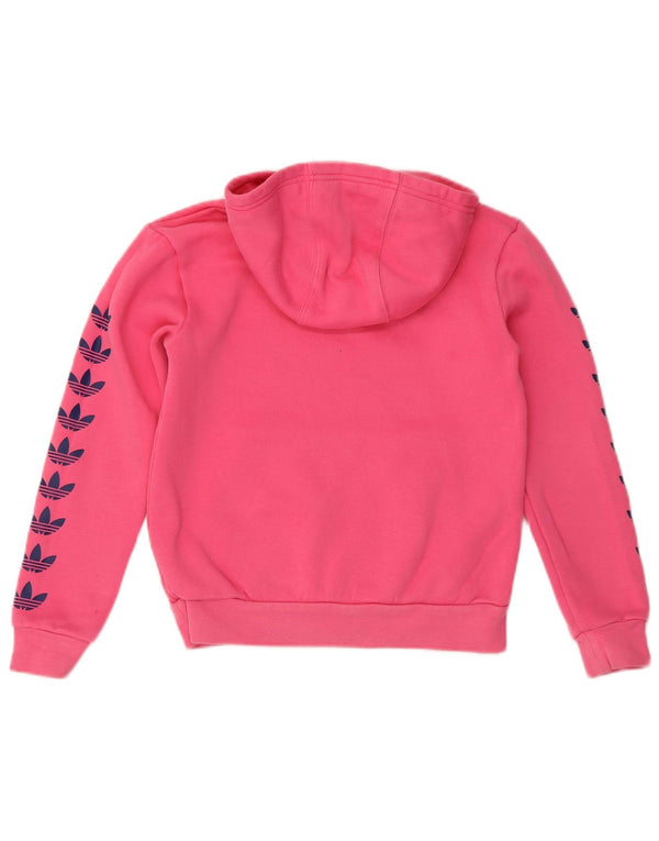 Adidas Girls Graphic Hoodie Jumper 9-10 Years Pink Cotton