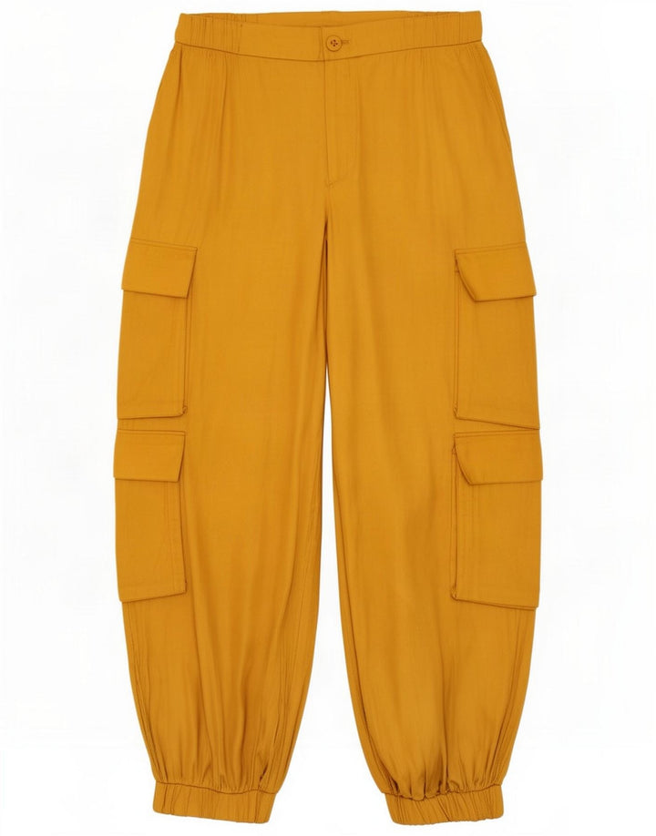 Zara Calça Cargo Feminina Grande W30 L23 Poliéster Amarelo