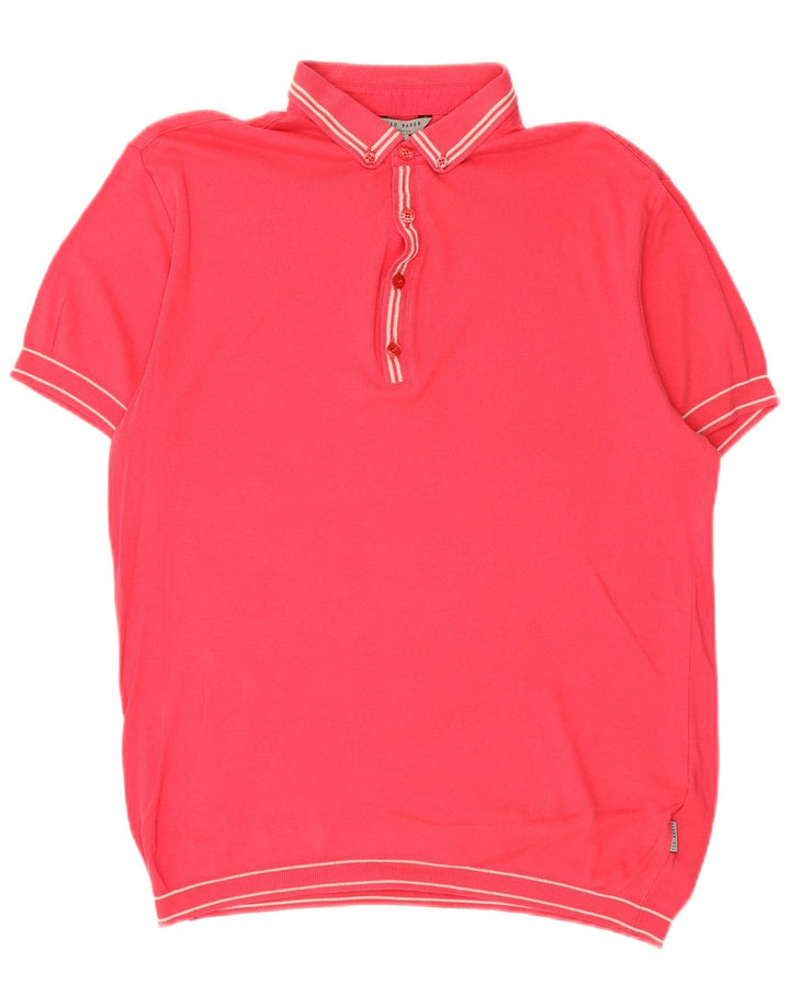 Suéter masculino Ted Baker com gola polo tamanho 3 listrado rosa médio