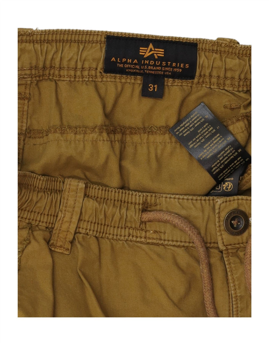 Shorts cargo masculinos Alpha Industries W31 algodão cáqui médio