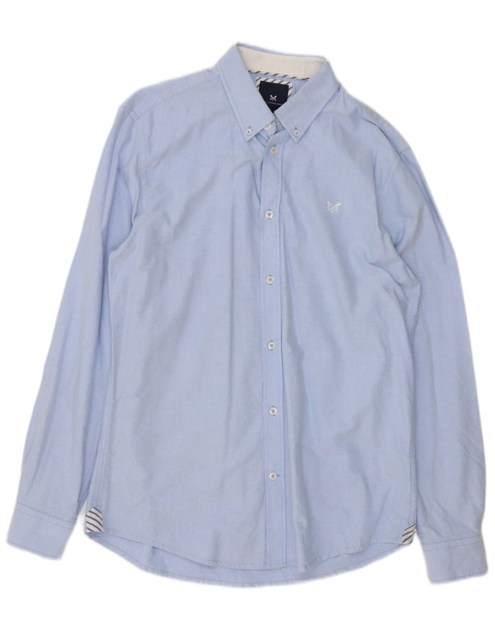 CREW CLOTHING Camisa masculina slim fit de algodão azul médio