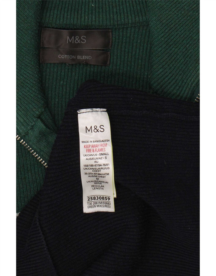 Suéter masculino Marks & Spencer com zíper e gola em bloco colorido azul marinho pequeno