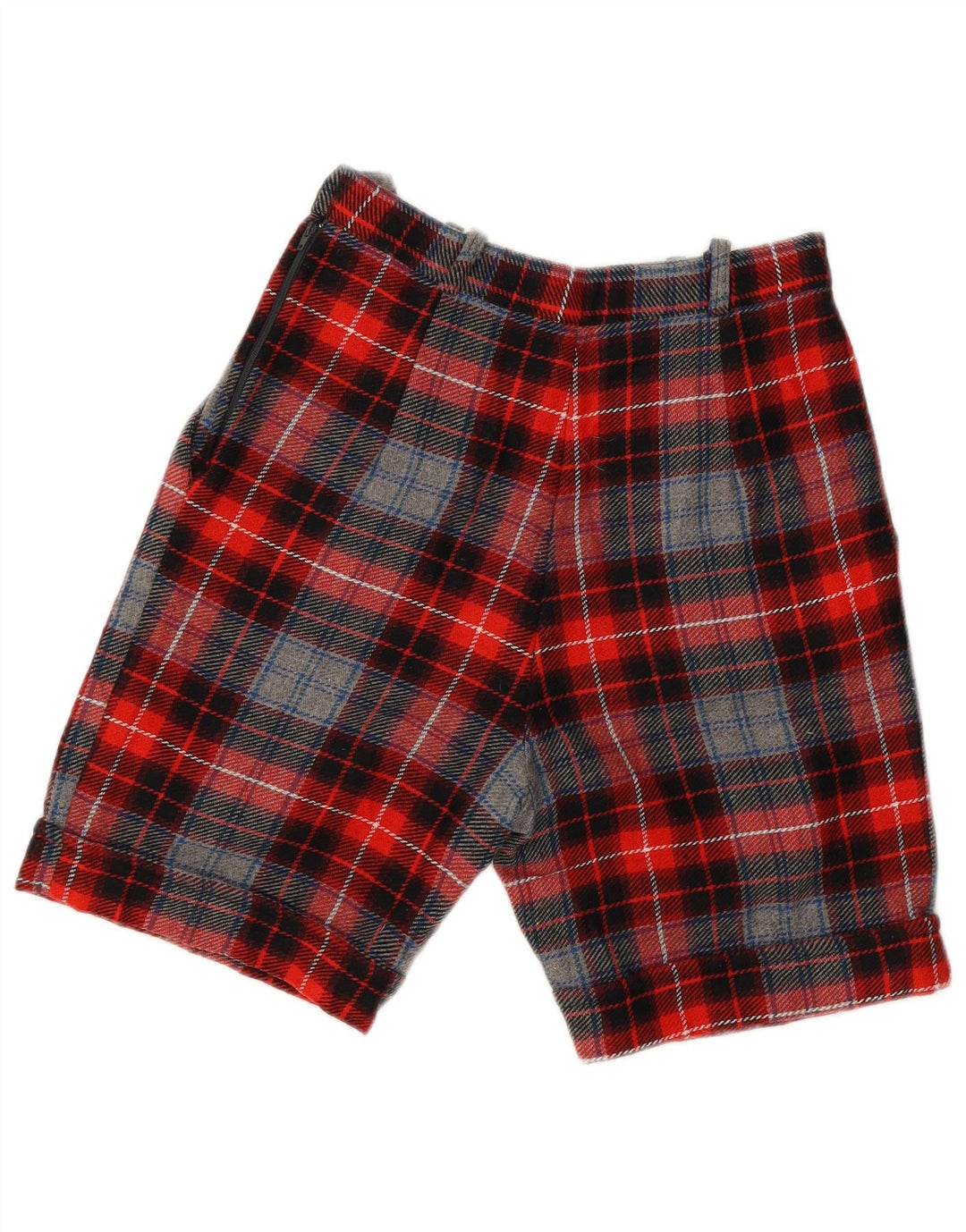 Shorts chino feminino VINTAGE de cintura alta IT 42 médio W28 lã xadrez vermelha