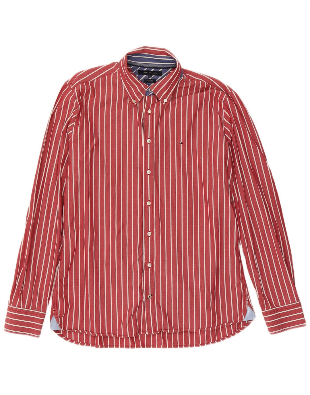 Camisa masculina Tommy Hilfiger Custom Fit de algodão listrado vermelho médio