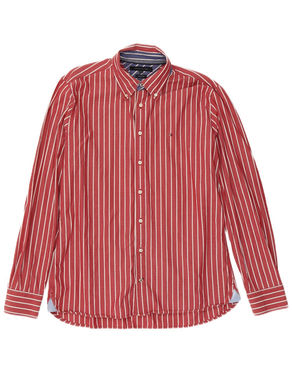 Camisa masculina Tommy Hilfiger Custom Fit de algodão listrado vermelho médio