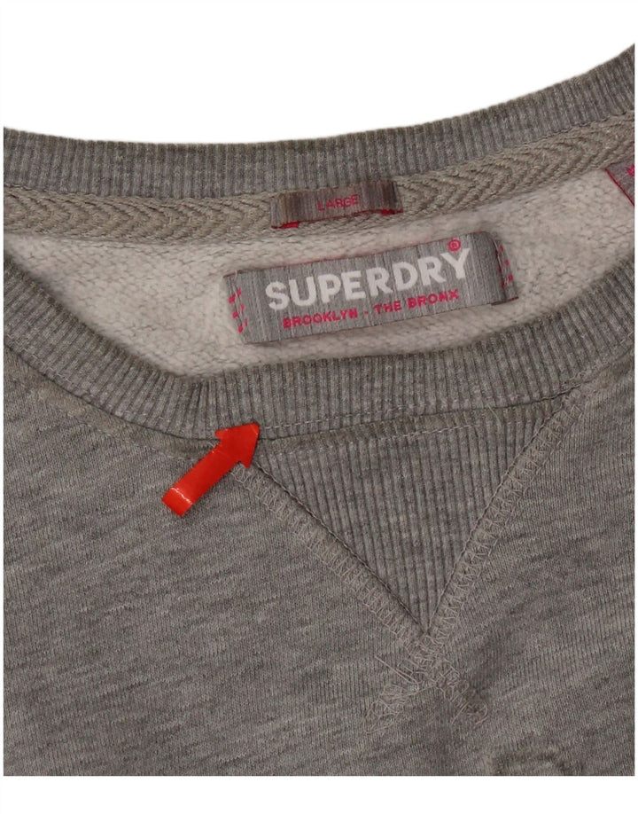 Superdry feminino gráfico oversized moletom jumper UK 16 grande algodão cinza
