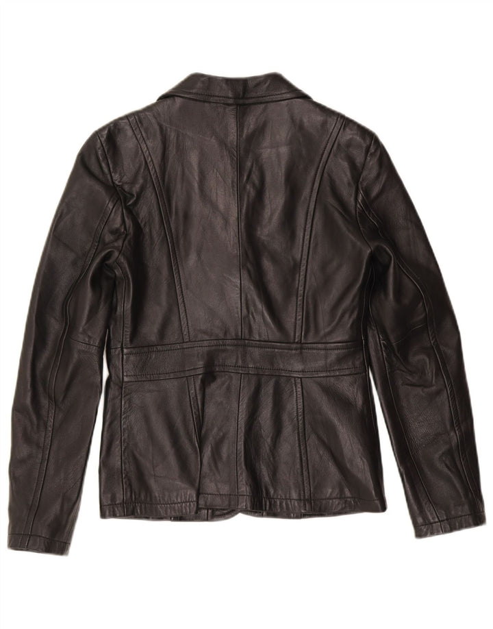 Jaqueta blazer feminina de couro com 3 botões Benetton IT 42 couro preto médio