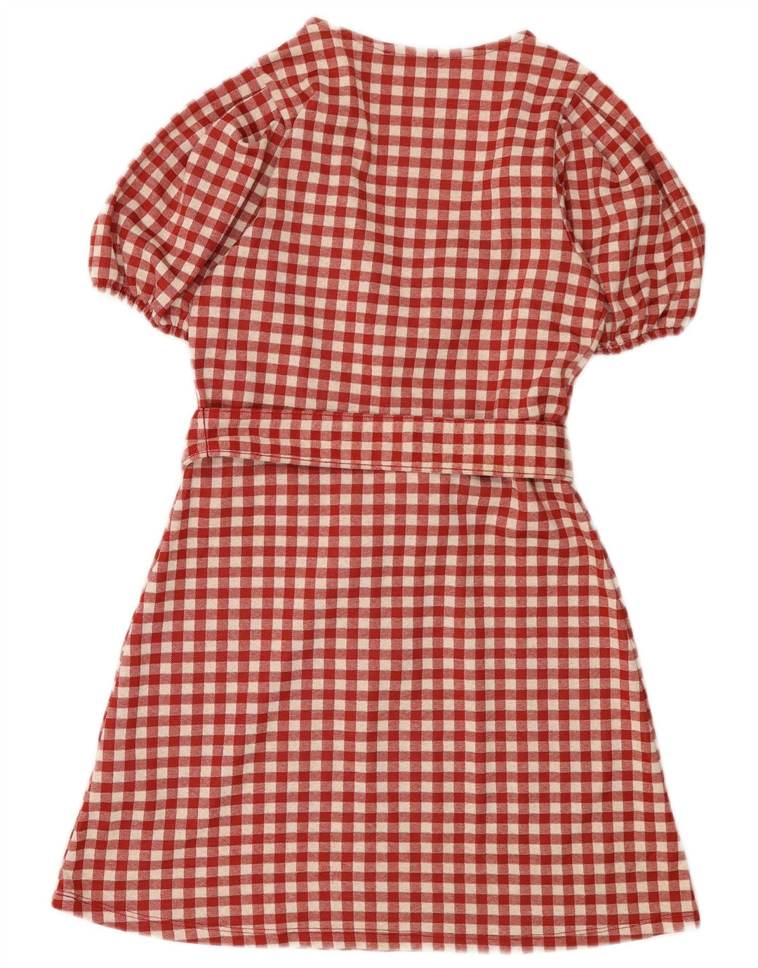 Vestido feminino Zara A-Line UK 8 pequeno poliéster vermelho guingão