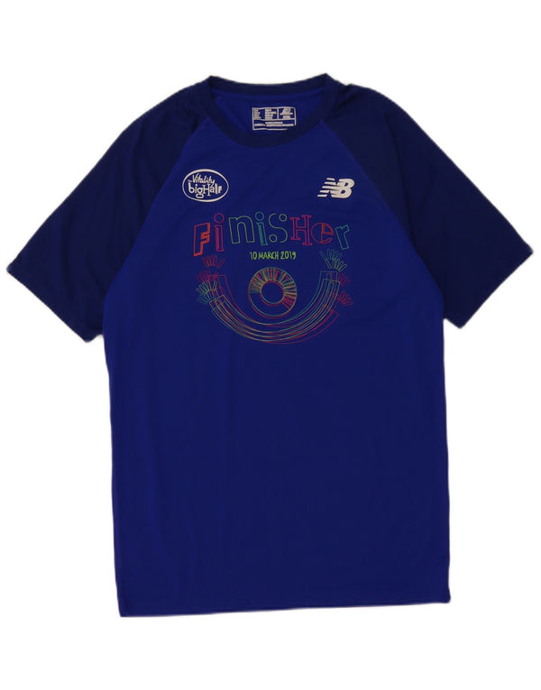 Camiseta gráfica masculina New Balance Top pequeno bloco colorido azul