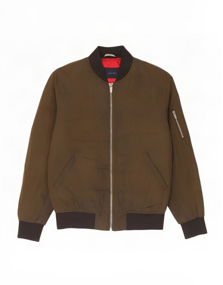 Jaqueta bomber masculina Zara UK 40 grande poliéster colorblock cáqui